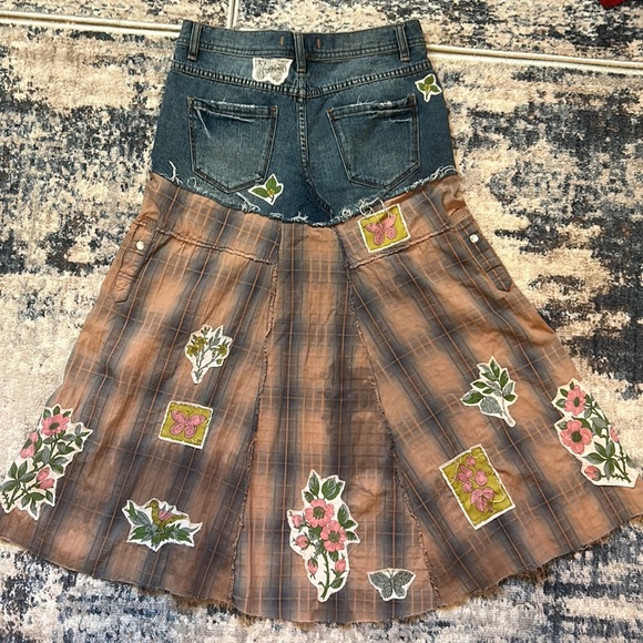 Upcycled free people plaid patched woodland fairy witch / faerie nymph skirt - Picture 2 of 12